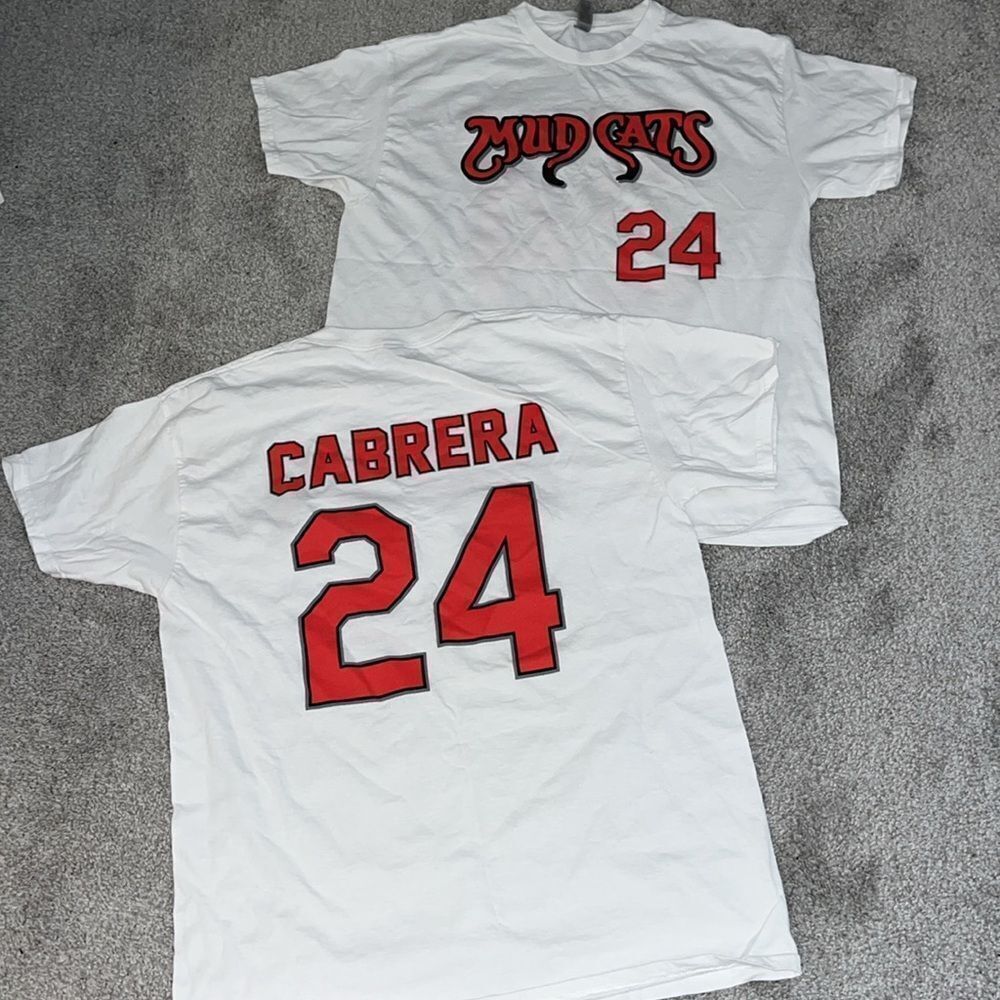 NWOT New Miguel Cabrera 24 Carolina Mudcats SGA Baseball T Shirt Jersey L White